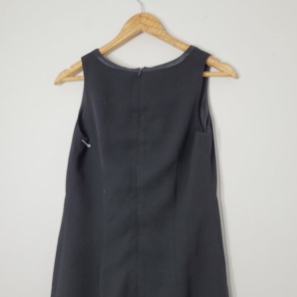 Tribal Black Notch Neck Shift Dress Sleeveless Ribbon Trim Zip Business Classic - Picture 6 of 9